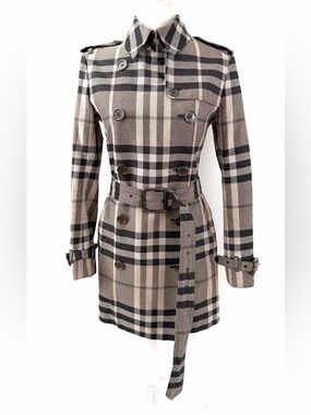 BURBERRY LONDON | Metallic Check Belted Trench Coat Double Breasted US 8